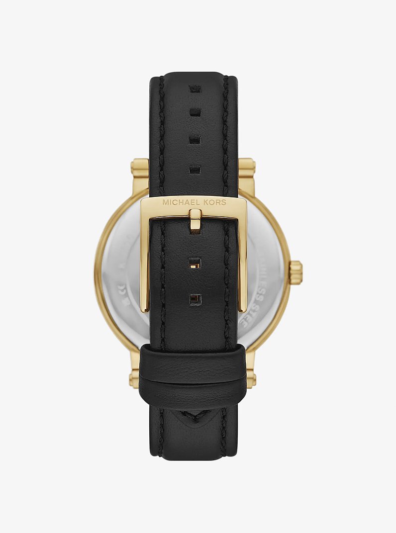 Corey Pav&eacute; Gold-Tone and Leather Watch in BLACK | Michael Kors