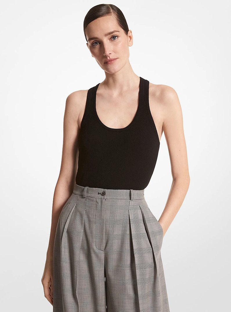 Stretch Cashmere Scoop-Neck Bodysuit in BLACK | Michael Kors