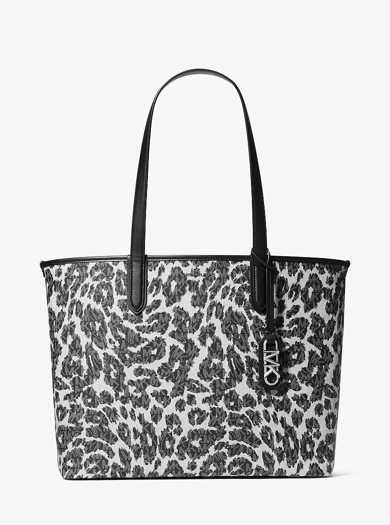 Eliza Extra-Large Leopard Logo Tote Bag in BLACK COMBO | Michael Kors