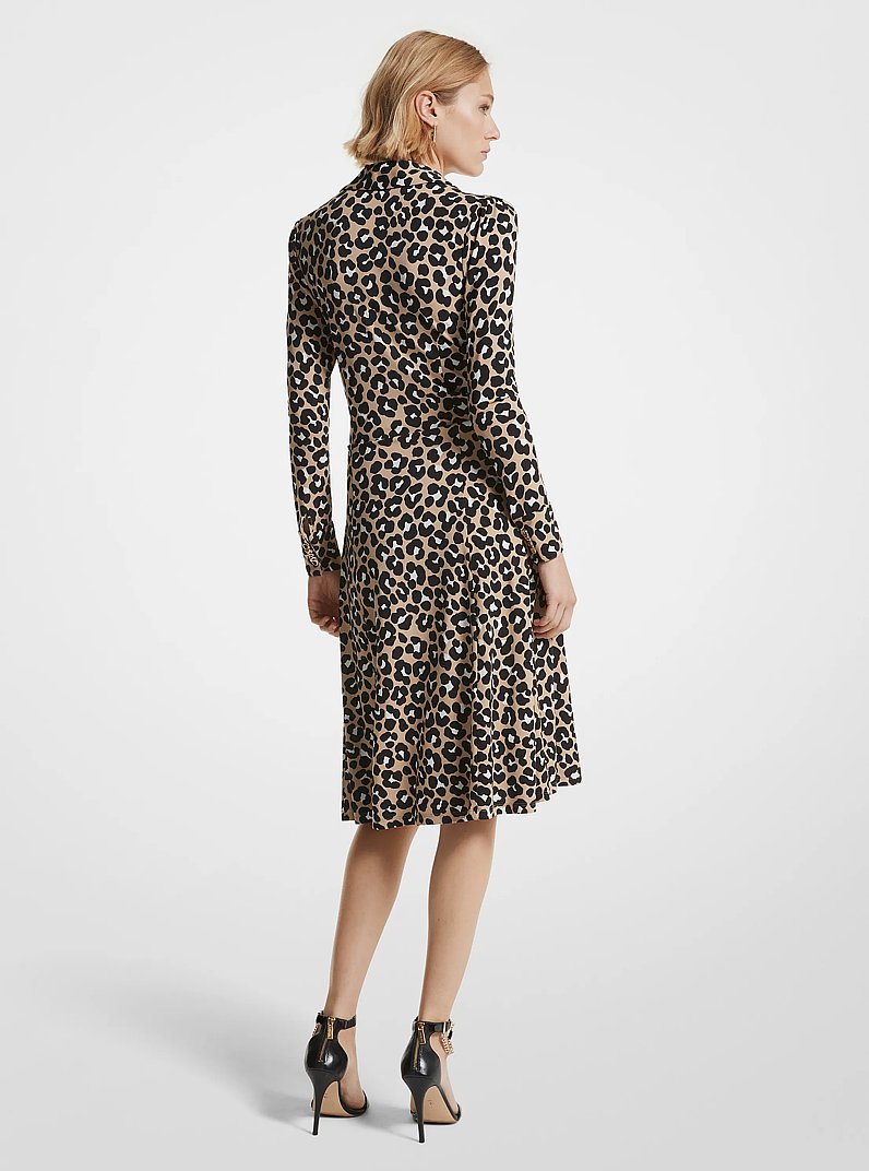 Leopard Print Stretch Matte Jersey Dress in KHAKI/BLACK | Michael Kors