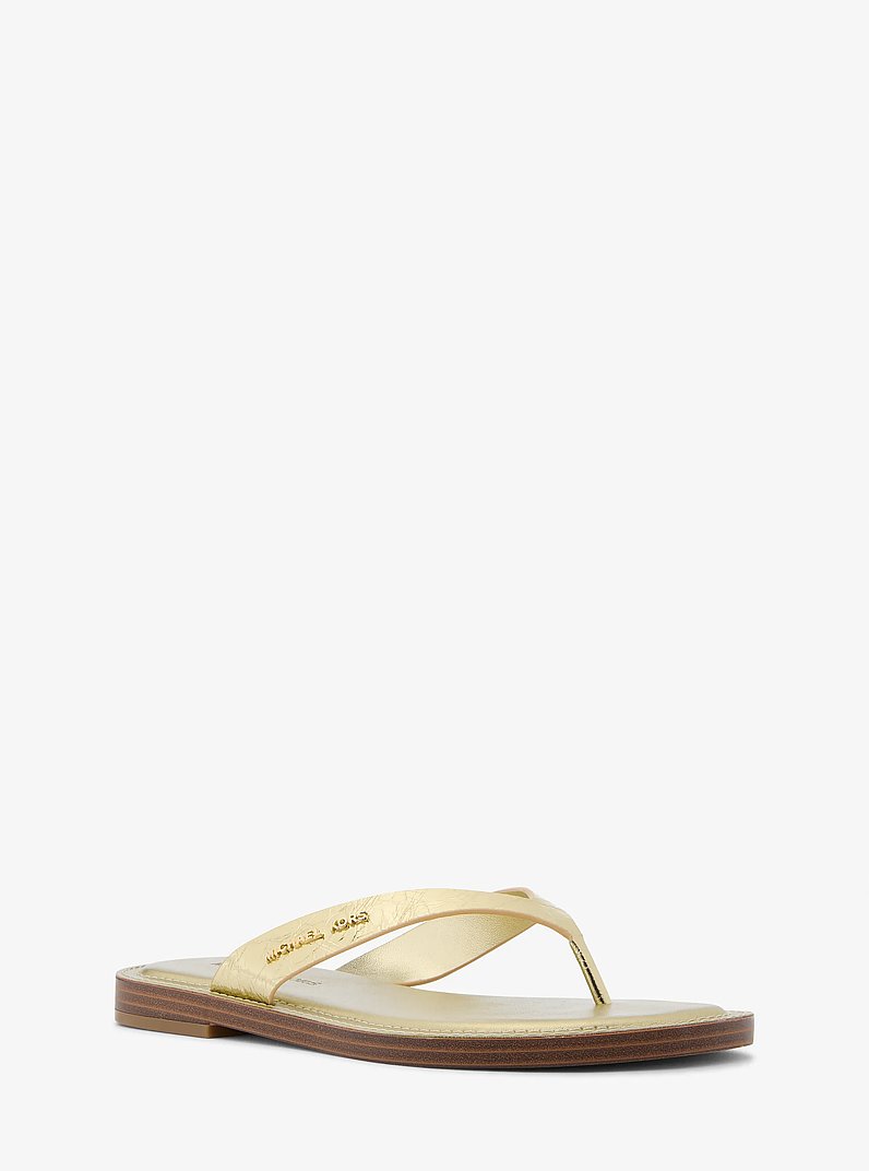 Koko Metallic Crackled Leather Flip Flop in PALE GOLD | Michael Kors
