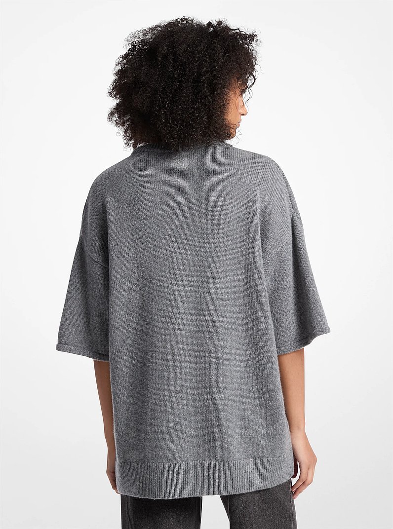 Wool and Cashmere Blend Short-Sleeve Sweater in ASH | Michael Kors