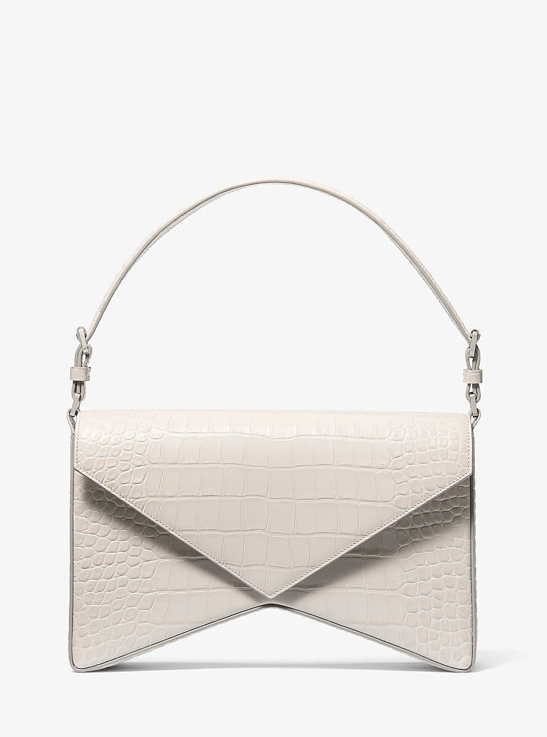 Manhatta Large Crocodile Embossed Leather Bag in OYSTER | Michael Kors