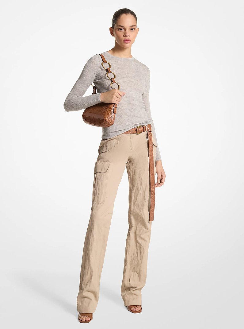 Crushed Cotton Gabardine Cargo Trousers in SAND | Michael Kors