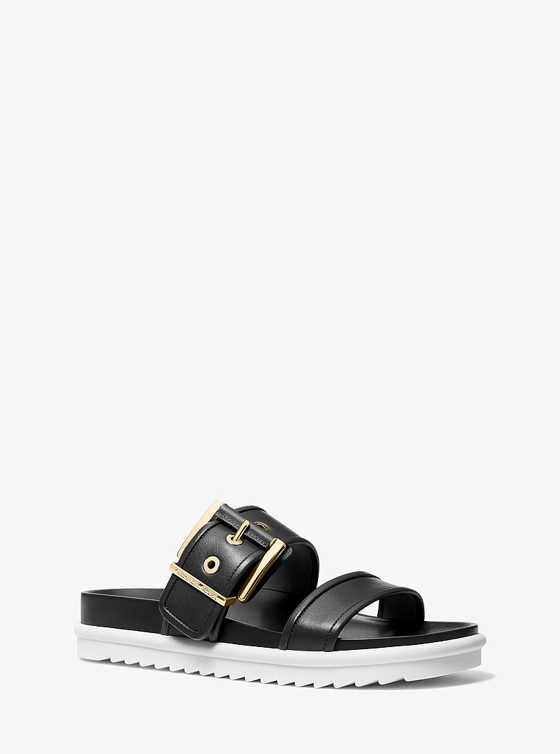 Colby Leather Slide Sandal in BLACK | Michael Kors