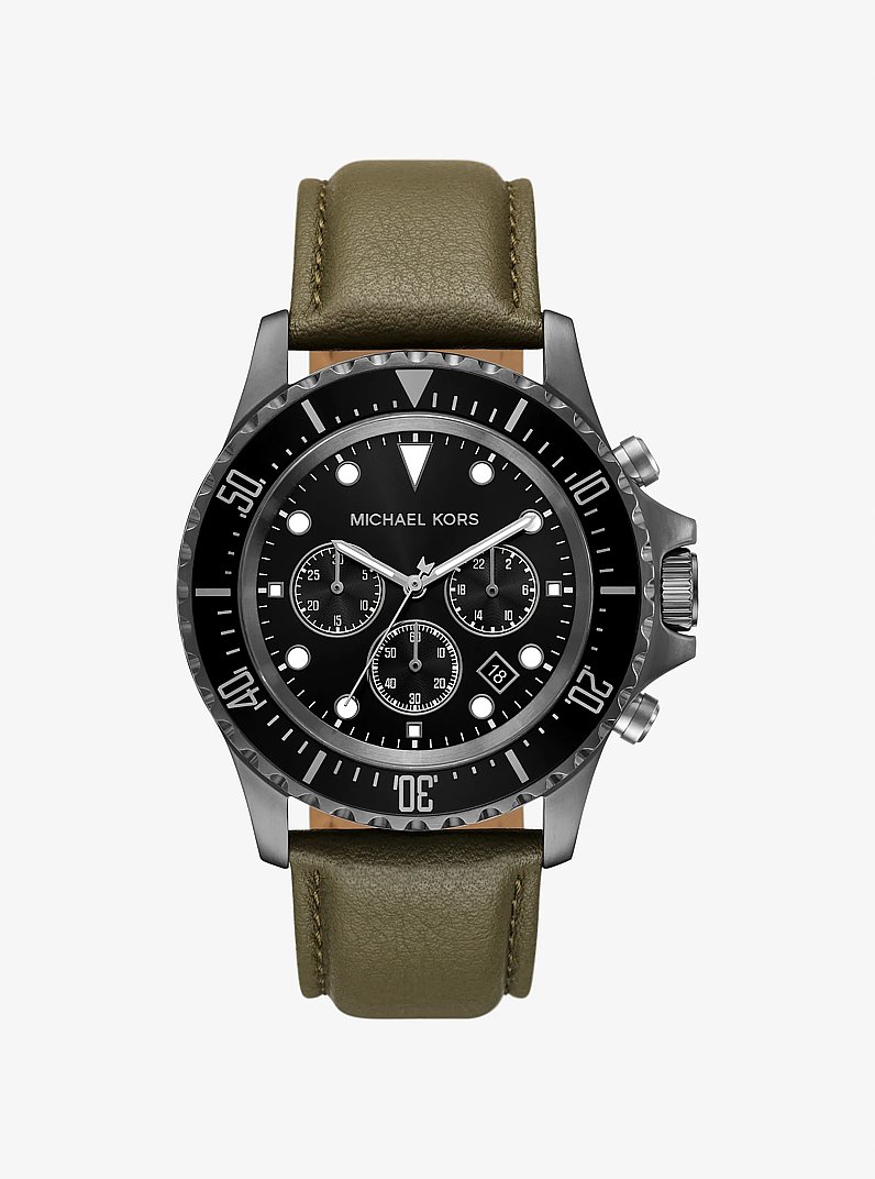 Oversized Everest Gunmetal-Tone and Leather Watch in GUNMETAL | Michael Kors