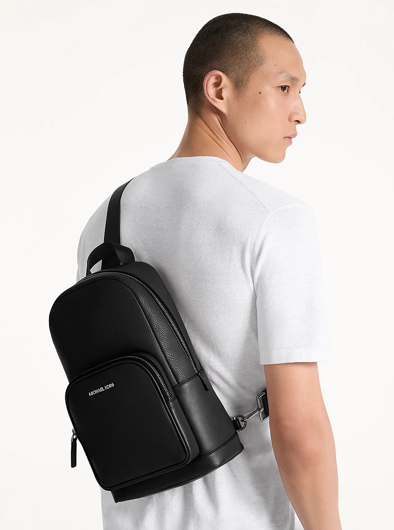 Cooper Pebbled Leather Sling Pack in BLACK | Michael Kors