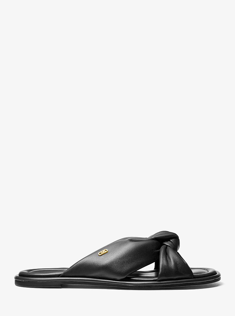 Elena Leather Slide Sandal in BLACK | Michael Kors