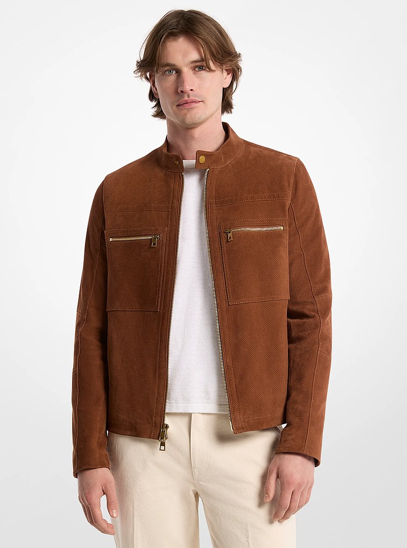 Suede Double-Zip Racer Jacket in LUGGAGE | Michael Kors