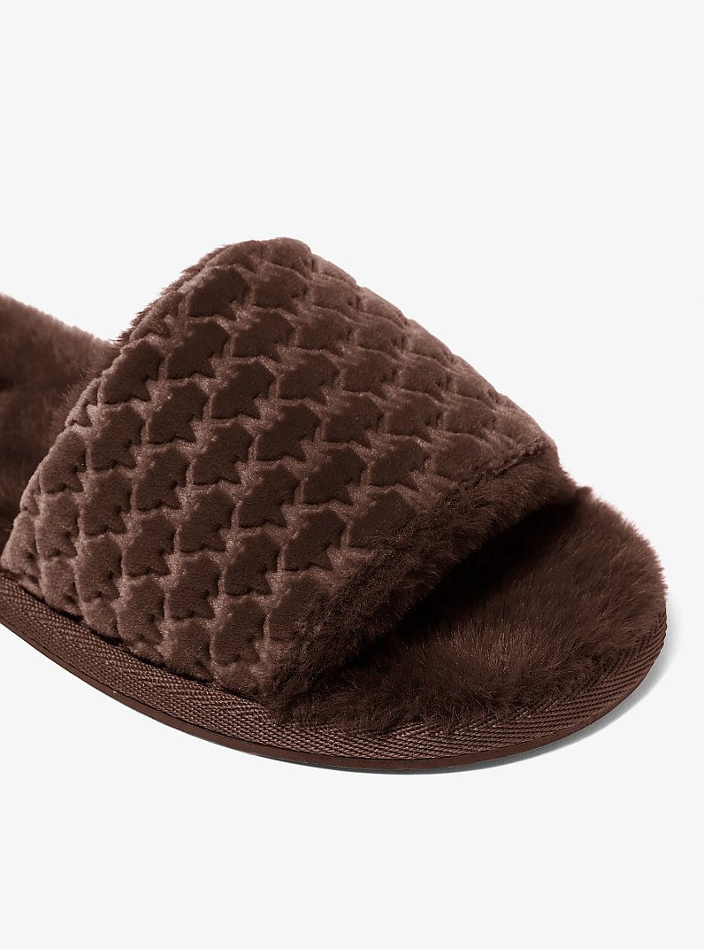 Alexis Logo Debossed Velvet Slide Sandal in NUTMEG | Michael Kors