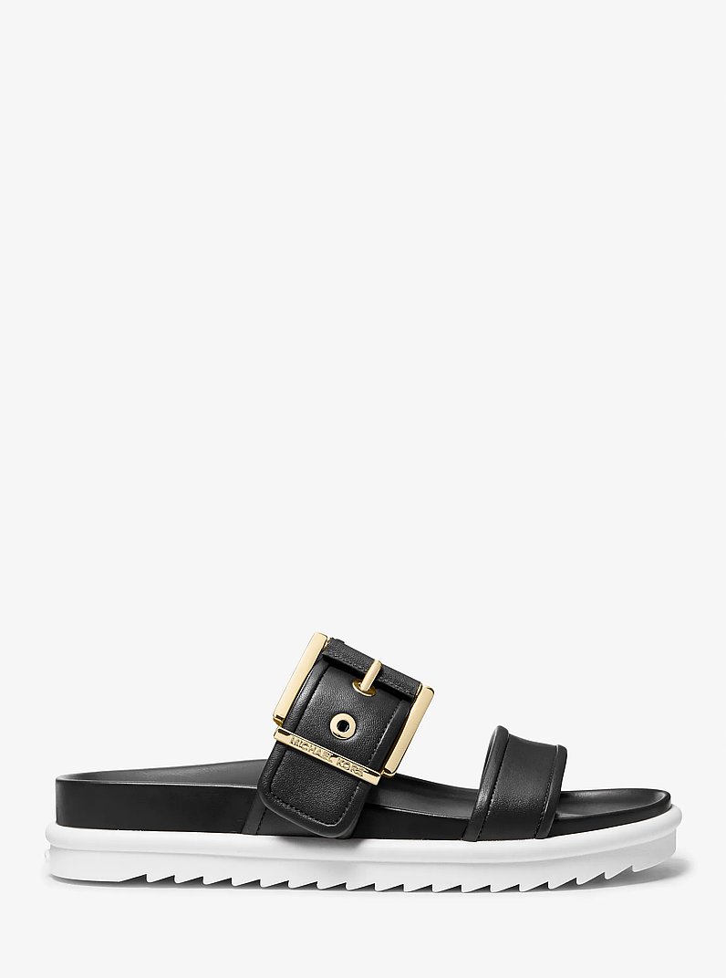 Colby Leather Slide Sandal in BLACK | Michael Kors