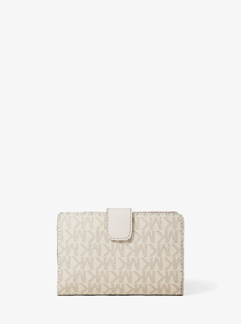 Portefeuille &agrave; deux volets Jet Set de taille moyenne &agrave; ornements floraux et &agrave; logo Signature in CR&Egrave;ME MULTI L&Eacute;GER | Michael Kors