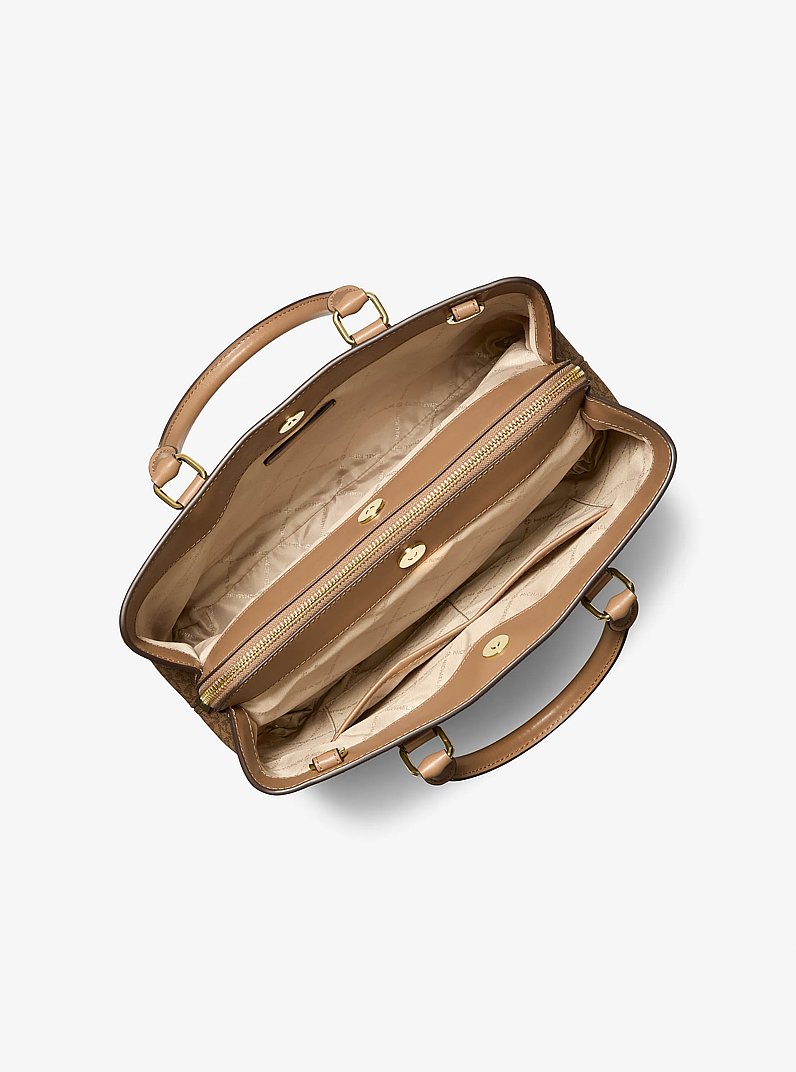 Camille Large Signature Logo Satchel in HUSK | Michael Kors