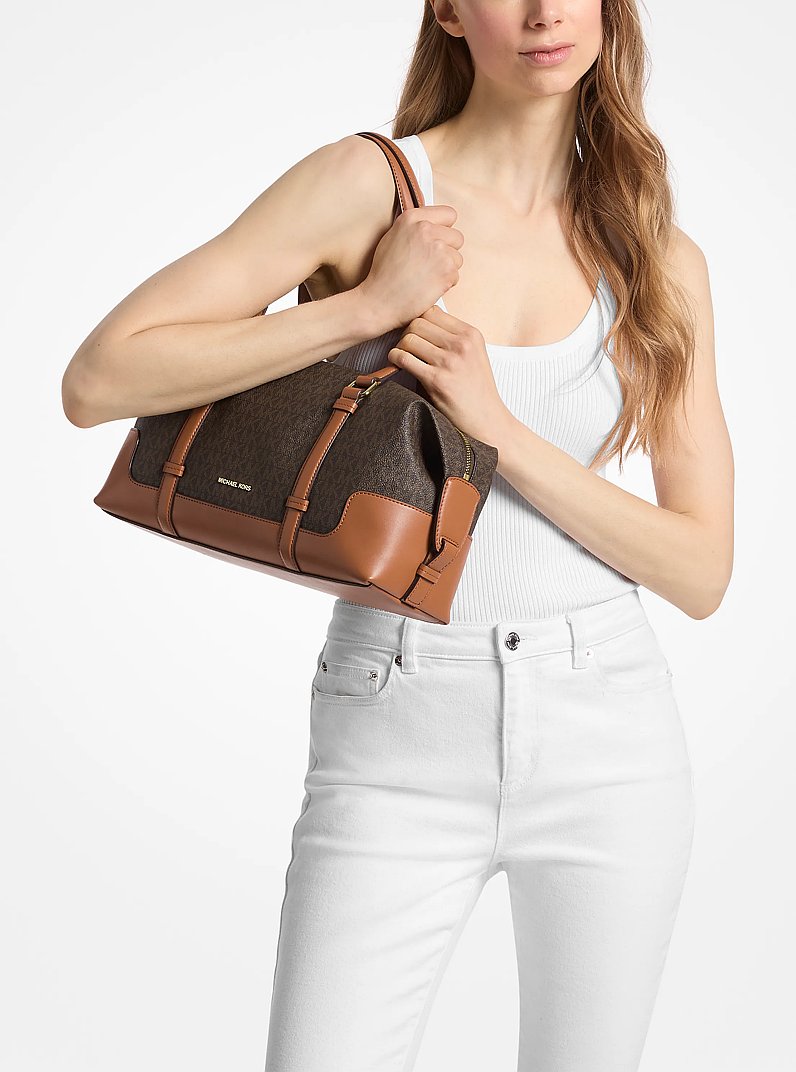 Teddi Large Signature Logo Shoulder Bag in BRN/ACORN | Michael Kors