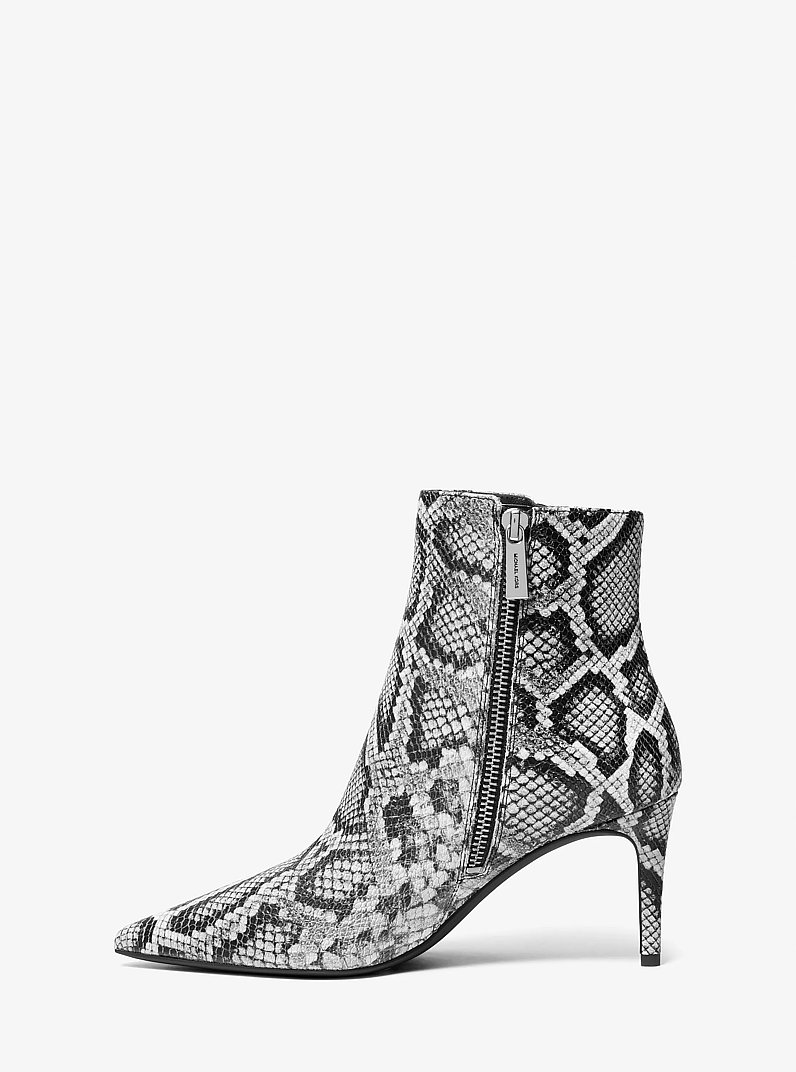 Alina Flex Snake Embossed Leather Ankle Boot in BLACK | Michael Kors