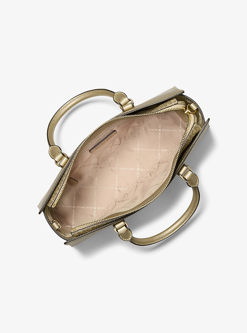 Arden Metallic Top-Zip Satchel in PALE GOLD | Michael Kors
