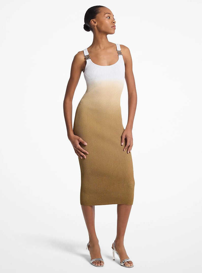 Ombr&eacute; Ribbed Stretch Viscose Dress in LUGGAGE | Michael Kors
