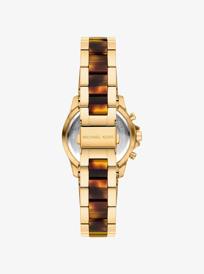 Mini Everest Pav&eacute; Gold-Tone and Tortoiseshell Acetate Watch in GOLD | Michael Kors