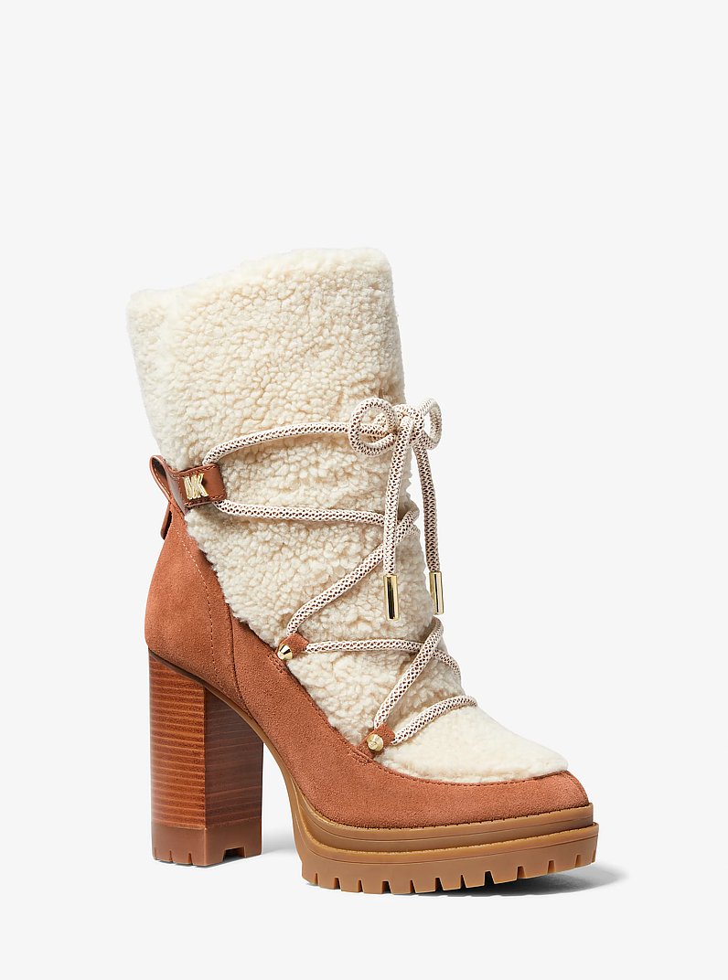 Culver Sherpa and Nubuck Lace-Up Boot in NATURAL/LUGGAGE | Michael Kors