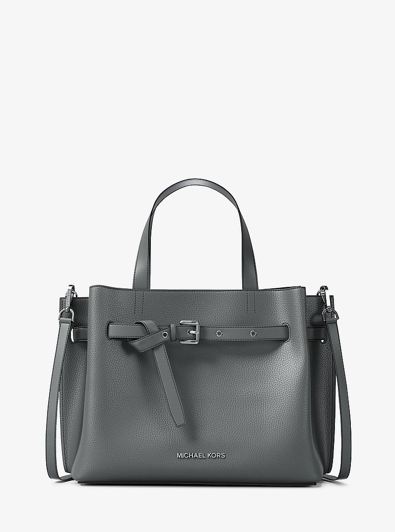 Emilia Medium Pebbled Leather Satchel in STORM | Michael Kors