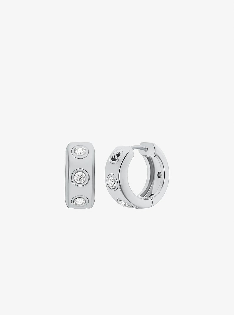 Boucles d&rsquo;oreilles Huggie &agrave; pav&eacute; et &agrave; logo in ARGENT | Michael Kors