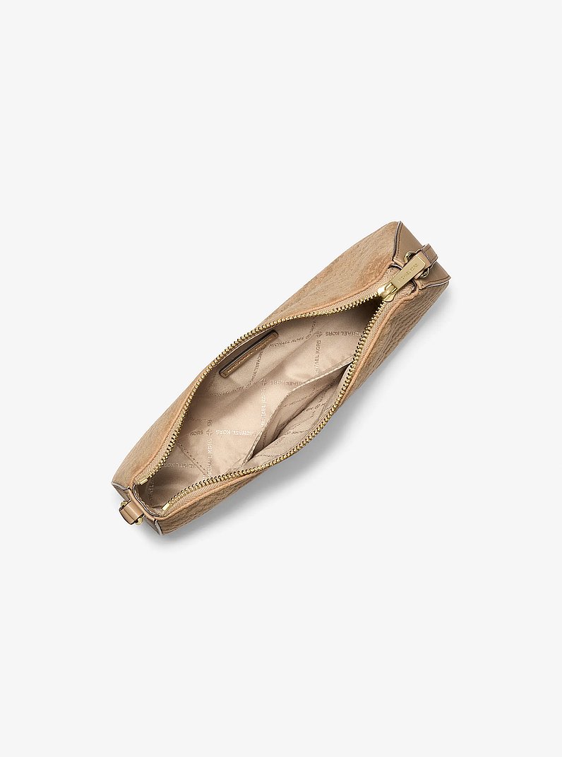 Sammy Small Logo Debossed Polyester Microsuede Pochette in CAMEL | Michael Kors
