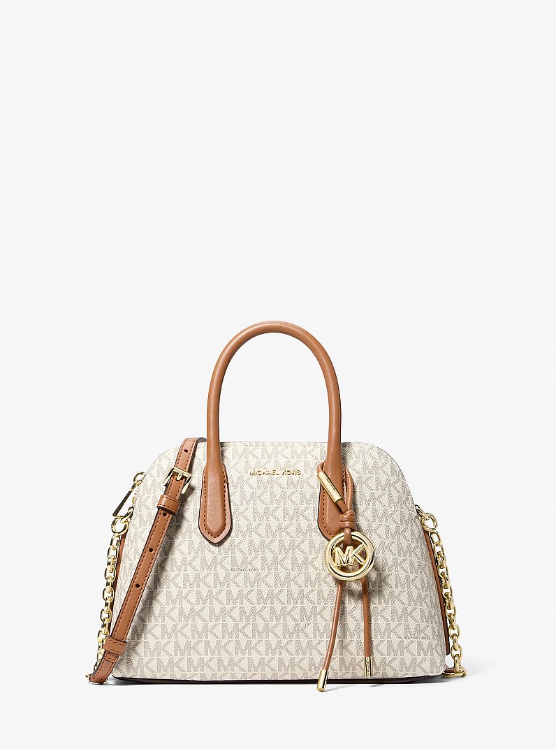 Henkeltasche Freddie Medium aus Signature-Logostoff in kuppelf&ouml;rmigem Design in VANILLE/EICHELBRAUN | Michael Kors