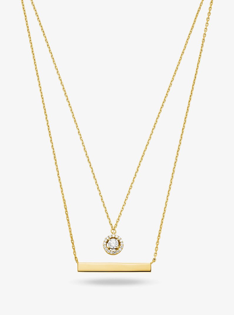 Collier superpos&eacute; en argent sterling &agrave; placage en m&eacute;tal pr&eacute;cieux et &agrave; pav&eacute;