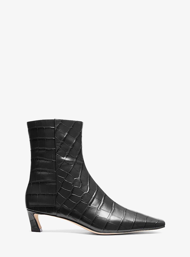 Cosmo Crocodile Embossed Leather Boot in BLACK | Michael Kors