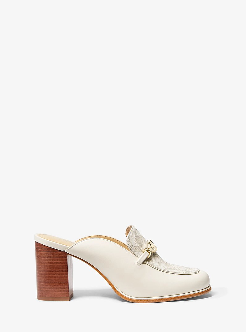 Tiffanie Leather and Empire Monogram Heeled Mule in VANILLA - Sale