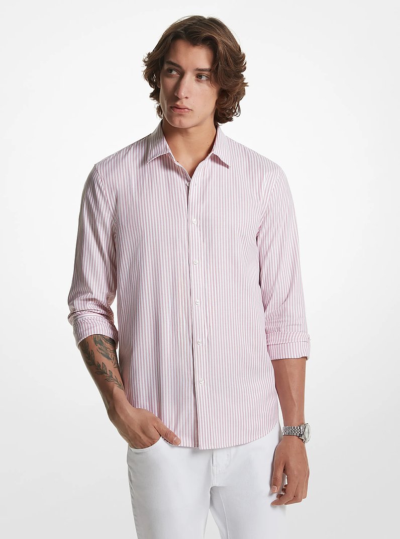 Striped Stretch Cotton Oxford Shirt in DUSTY ROSE | Michael Kors