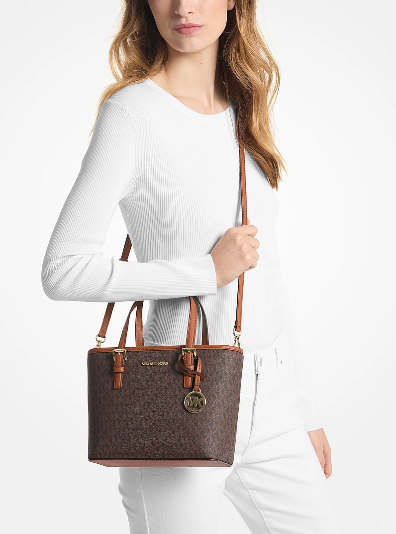 Jet Set Travel Extra-Small Logo Top-Zip Tote Bag in BROWN | Michael Kors