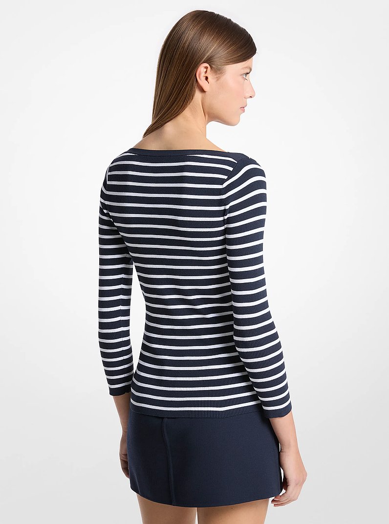 Striped Boatneck Top in Midnight/optic white | Michael Kors