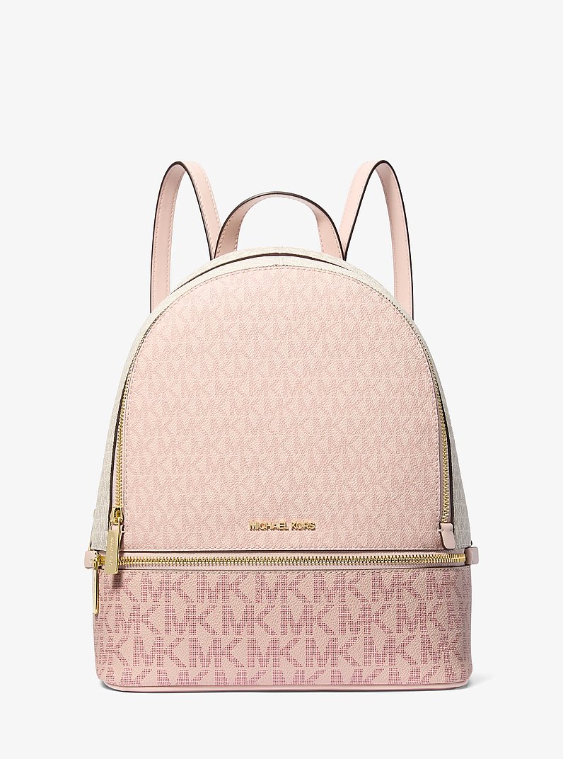 Rhea Medium Color-Block Signature Logo Backpack in PWD BLSH MLT | Michael Kors