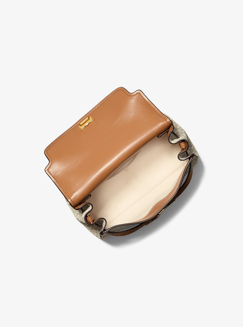 Hamilton Moderne Extra-Small Signature Logo Slouchy Crossbody Bag in VANILLA/ACORN | Michael Kors