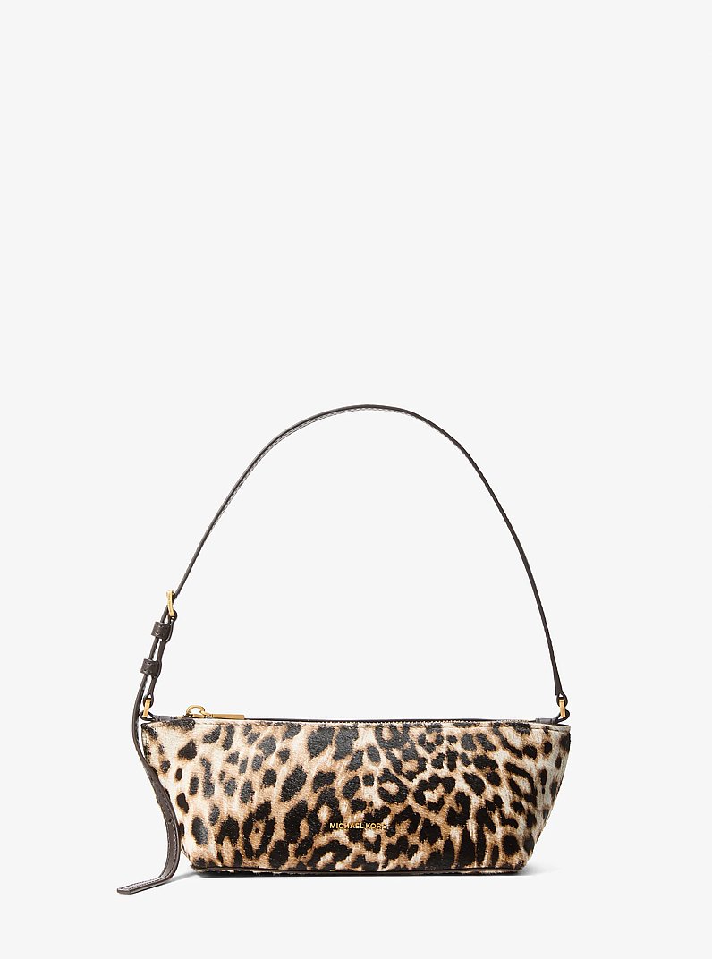 Laila Small Leopard Print Calf Hair Pochette in BURNT KHAKI | Michael Kors