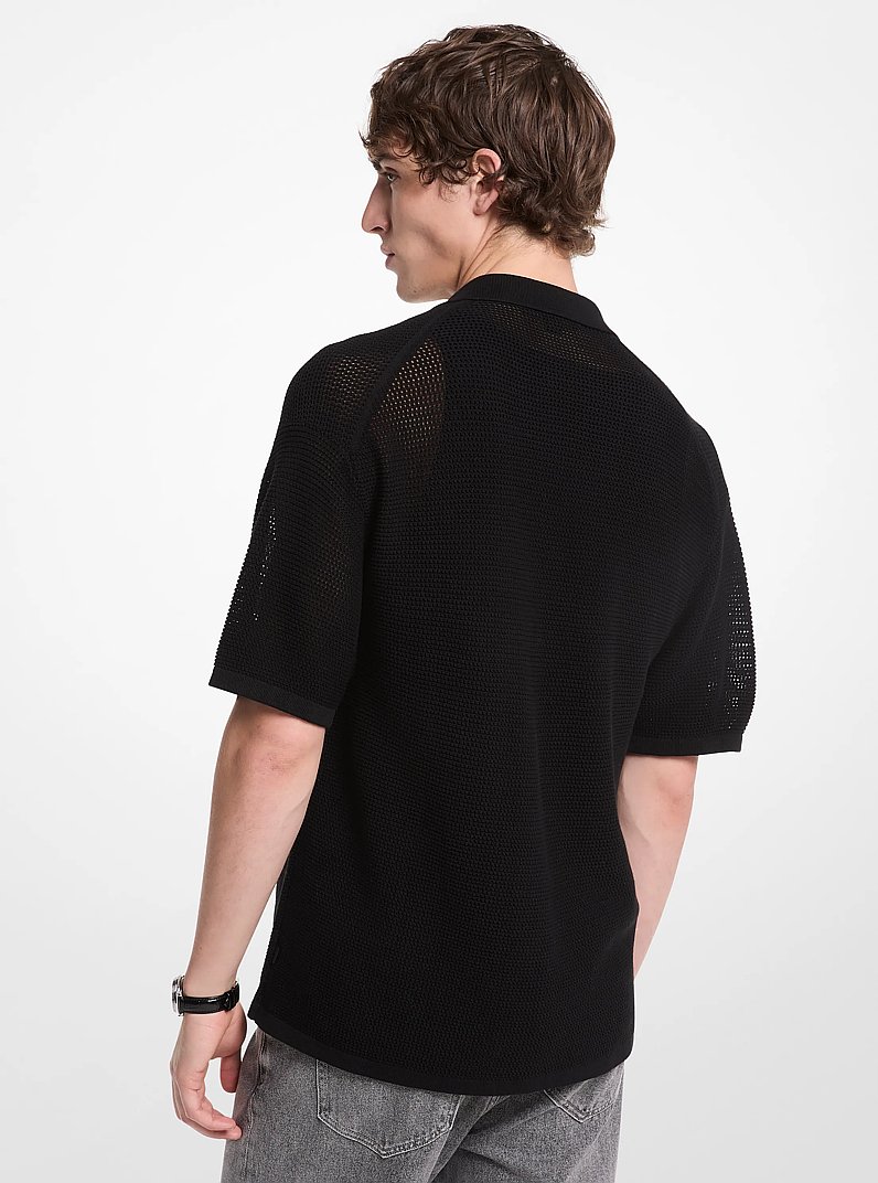 Open-Knit Cotton Shirt in BLACK | Michael Kors