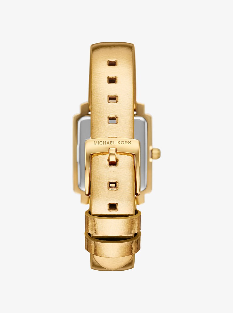 Mini Gwynn Pav&eacute; Gold-Tone and Leather Watch in GOLD | Michael Kors