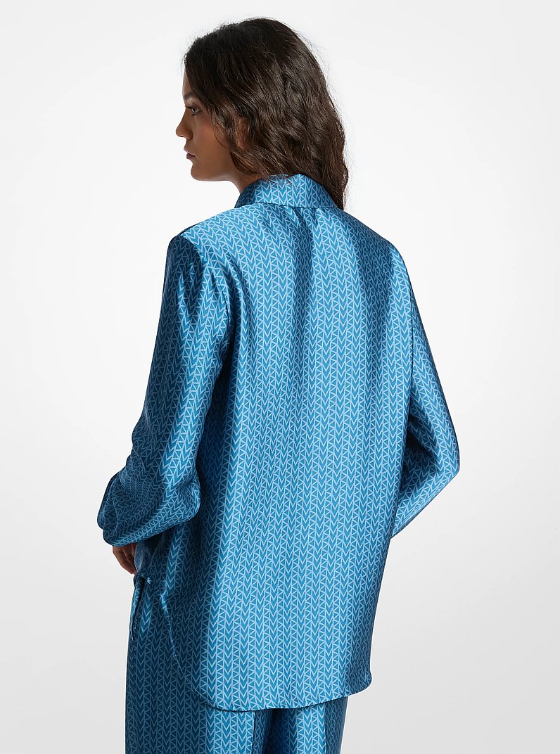 MK2000 Logo Print Satin Shirt in RIVER BLUE | Michael Kors