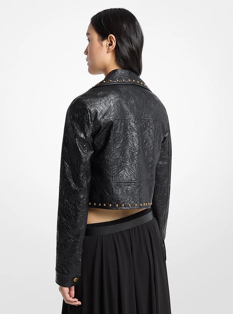 Crinkled Studded Jacket in BLACK | Michael Kors