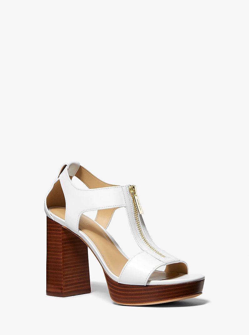 Berkley Leather Block-Heel Sandal in OPTIC WHITE | Michael Kors
