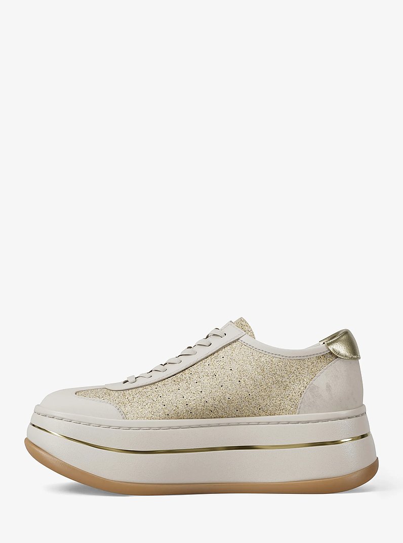 Espadrille &agrave; plateforme Hayes en cuir &agrave; ornements scintillants in OR P&Acirc;LE | Michael Kors