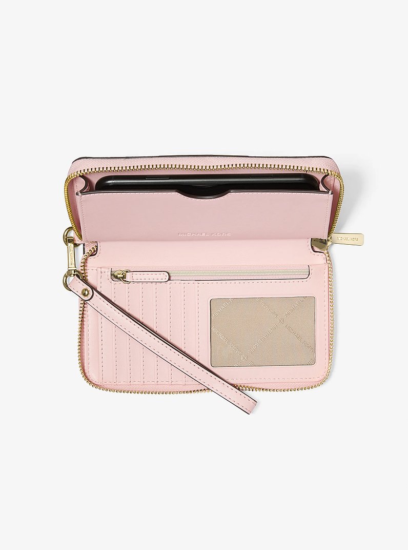 Jet Set Large Metallic Signature Logo Stripe Smartphone Wallet in