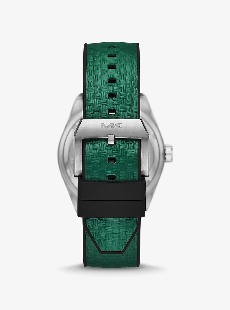 Oversized Accelerator 2.0 Silver-Tone and Textured Silicone Watch in GREEN | Michael Kors