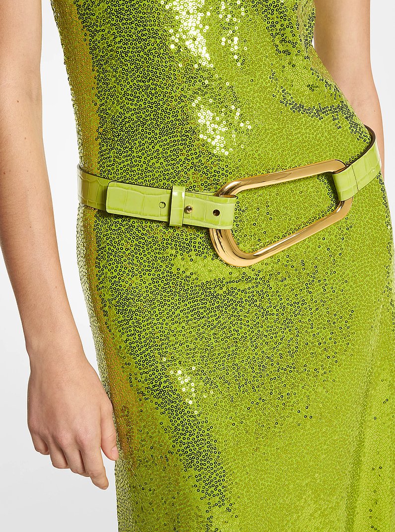 Angelina Crocodile Embossed Leather Belt in LIME | Michael Kors