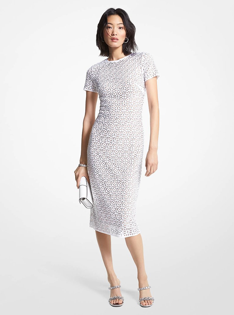 Vestido de neopreno cortado a l&aacute;ser con adorno in BLANCO | Michael Kors