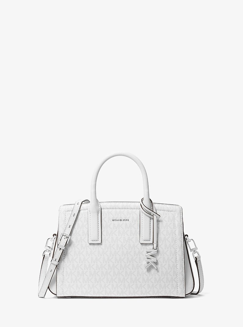 Borsa a mano Laila piccola con logo in BIANCO OTTICO/ALLUMINIO | Michael Kors