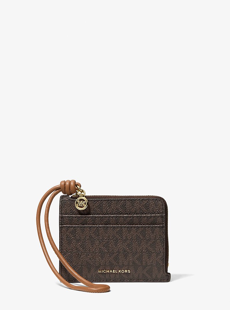 Jet Set Small Signature Logo Card Case Wristlet in BRN/ACORN | Michael Kors