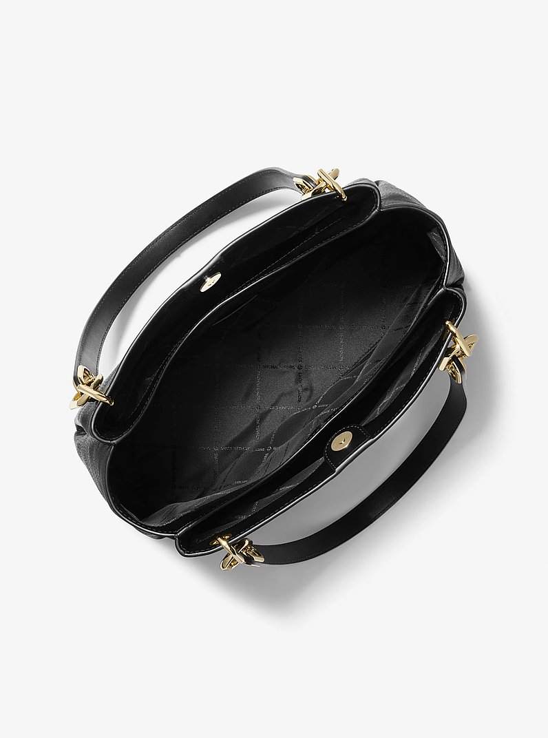 Trisha Large Pebbled Leather Shoulder Bag in BLACK - Sale