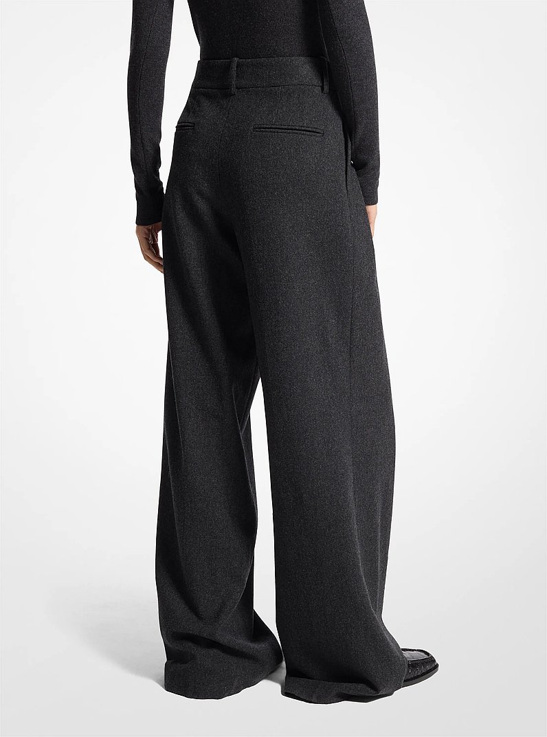 Wool Flannel Pleated Wide-Leg Trousers in CHARCOAL | Michael Kors